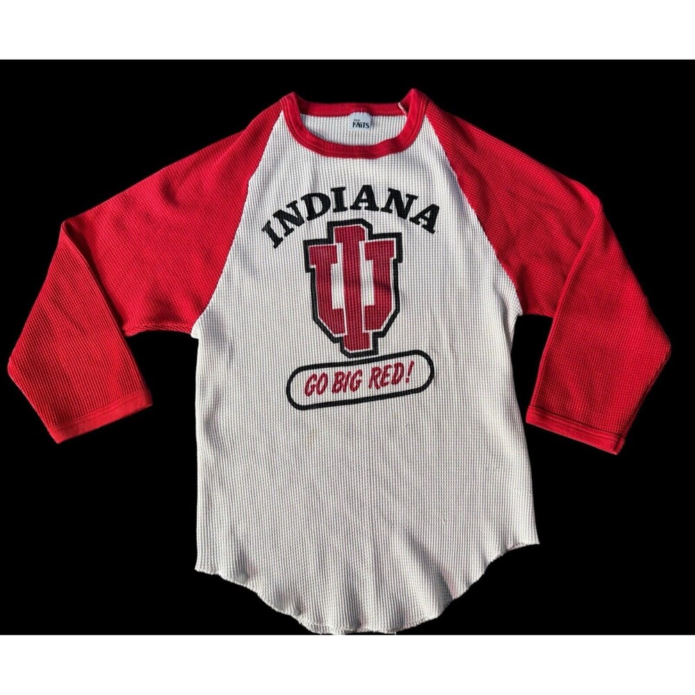 Vtg 80s Indiana University Red & White T Shirt Size S/M By The Knits Go Big Red!